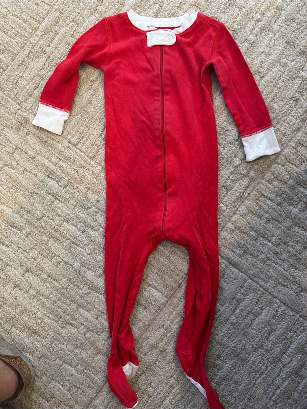The Beaufort Bonnet Company Red Footed Kids One-Piece Pajama with White Trim